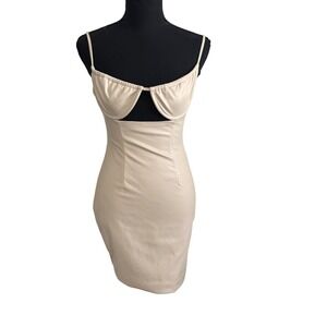 Tic Toc Womens Cream Faux Leather Babydoll Bodycon Mini Dress S Party Nightclub